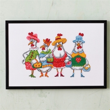 Chick-o-Holics broderikit – sjovt korssting med høns 